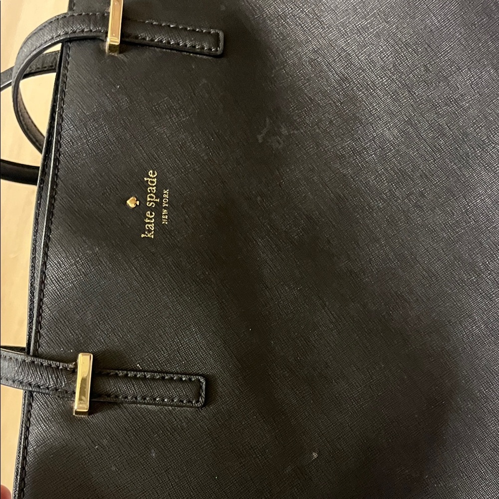 Kate Spade Black Leather Large Tote Gold Hardware Minimalist Work Shoulder Bag - Picture 15 of 15
